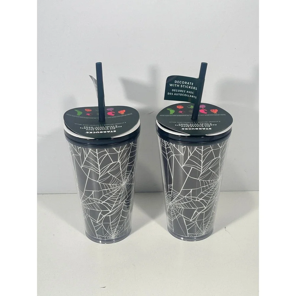 Starbucks Halloween 2023 Spider Web Glow in the Dark Tumbler Set of 2 Stickers